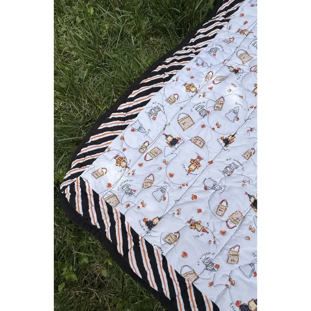 Handmade Quilt Halloween Candy Corn Front -Black Back W Bats 50” Cute!